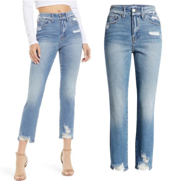 Good American Denim - GOOD AMERICAN Good Straight Frayed High Waist Ankle Straight Leg Jeans 28 NEW